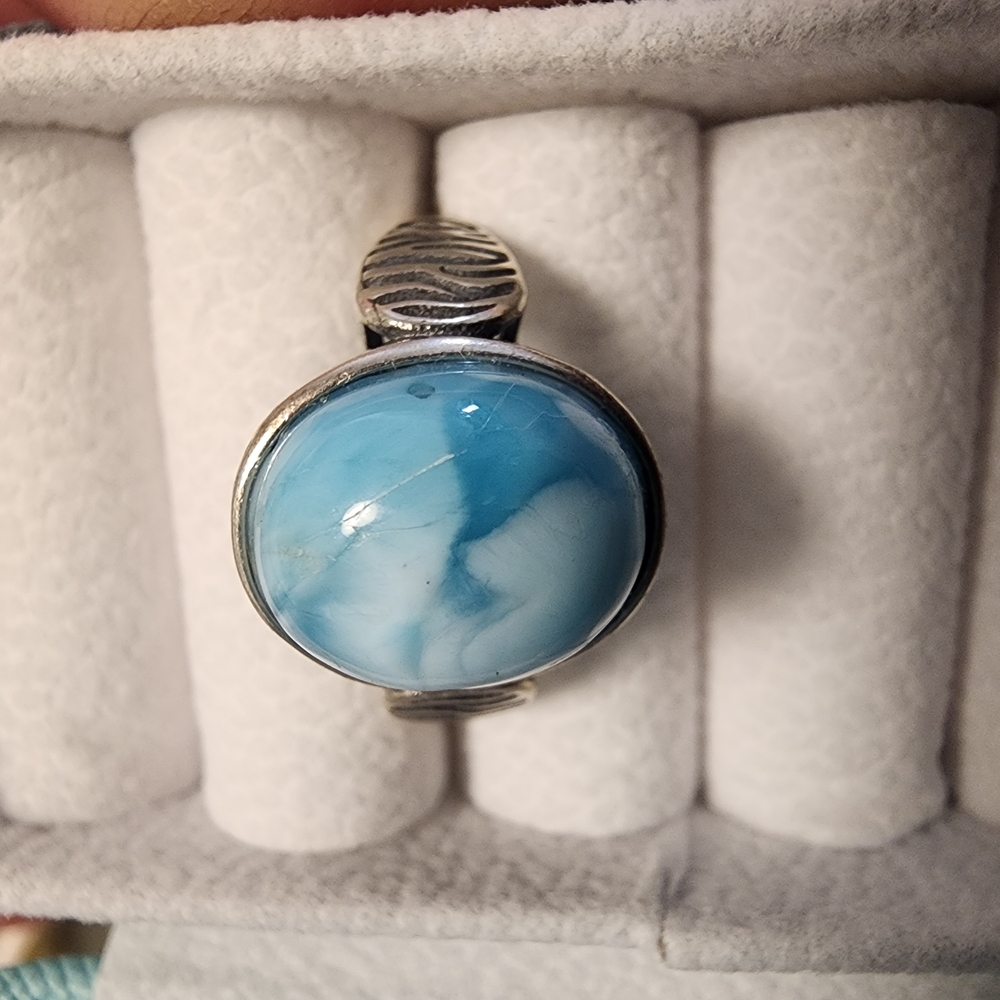 Elegant Blue Larimar Sterling Silver Ring
